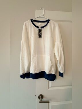 Men's White and Navy Crewneck Sweater - Comfortable Layered Look